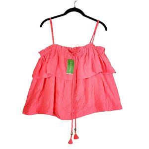 Lilly Pulitzer sz XL Mays Top Coral Reef Flounce Tank NWT Hot Coral